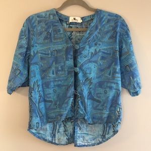 Tumi Small Button Up Blue Flowy/Crop Top